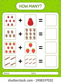 How many counting game with fruit. worksheet for preschool kids, kids activity sheet, printable worksheet