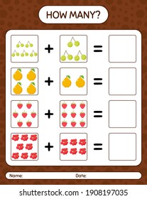 How many counting game with fruit. worksheet for preschool kids, kids activity sheet, printable worksheet