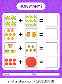 How many counting game with fruit. worksheet for preschool kids, kids activity sheet, printable worksheet