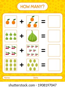 How many counting game with fruit. worksheet for preschool kids, kids activity sheet, printable worksheet