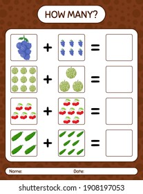 How many counting game with fruit. worksheet for preschool kids, kids activity sheet, printable worksheet
