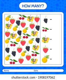 How many counting game with fruit. worksheet for preschool kids, kids activity sheet, printable worksheet