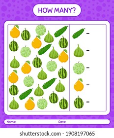 How many counting game with fruit. worksheet for preschool kids, kids activity sheet, printable worksheet