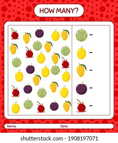¿Cuántos de los que cuentan con fruta? hoja de trabajo para niños de preescolar, hoja de actividades para niños, hoja de trabajo imprimible