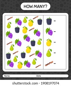 How many counting game with fruit. worksheet for preschool kids, kids activity sheet, printable worksheet