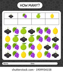How many counting game with fruit. worksheet for preschool kids, kids activity sheet, printable worksheet
