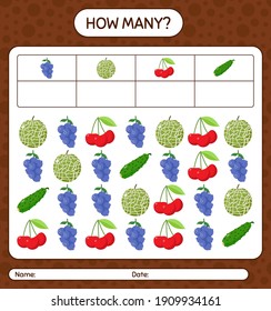 How many counting game with fruit. worksheet for preschool kids, kids activity sheet, printable worksheet