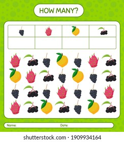 How many counting game with fruit. worksheet for preschool kids, kids activity sheet, printable worksheet