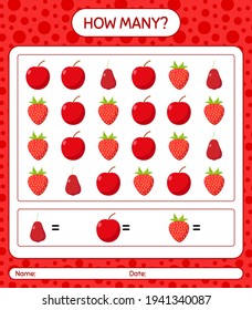 How many counting game with fruit. worksheet for preschool kids, kids activity sheet, printable worksheet