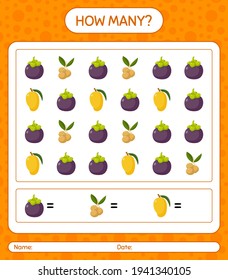 How many counting game with fruit. worksheet for preschool kids, kids activity sheet, printable worksheet
