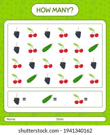 How many counting game with fruit. worksheet for preschool kids, kids activity sheet, printable worksheet