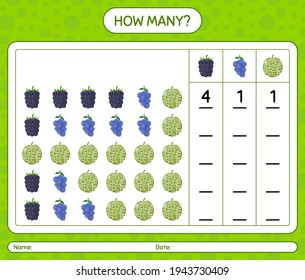 How many counting game with fruit. worksheet for preschool kids, kids activity sheet, printable worksheet