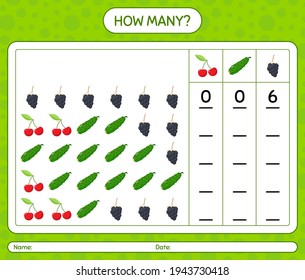 ¿Cuántos de los que cuentan con fruta? hoja de trabajo para niños de preescolar, hoja de actividades para niños, hoja de trabajo imprimible