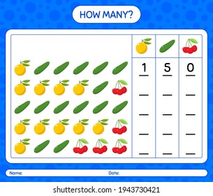 How many counting game with fruit. worksheet for preschool kids, kids activity sheet, printable worksheet