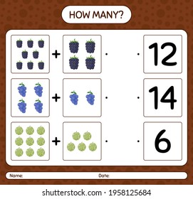 How many counting game with fruit. worksheet for preschool kids, kids activity sheet, printable worksheet