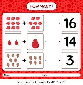 How many counting game with fruit. worksheet for preschool kids, kids activity sheet, printable worksheet