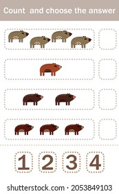 How many counting game with funny forest animals bears. Preschool worksheet, kids activity sheet, printable worksheet