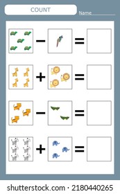 How many counting game with funny  animals. Worksheet for preschool kids, kids activity sheet, printable worksheet