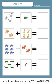 How many counting game with funny  animals. Worksheet for preschool kids, kids activity sheet, printable worksheet