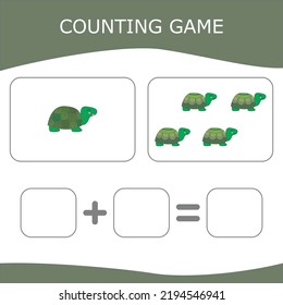 How many counting game with funny turtles. Worksheet for preschool kids, kids activity sheet, printable worksheet