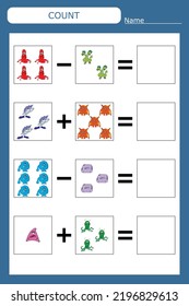 How many counting game with funny monsters. Worksheet for preschool kids, kids activity sheet, printable worksheet