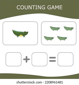 How many counting game with funny crocodiles. Worksheet for preschool kids, kids activity sheet, printable worksheet