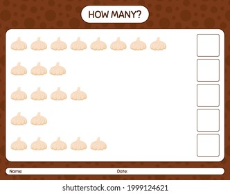 How many counting game with garlic. worksheet for preschool kids, kids activity sheet, printable worksheet