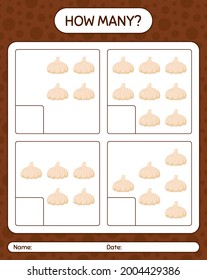 How many counting game with garlic. worksheet for preschool kids, kids activity sheet, printable worksheet