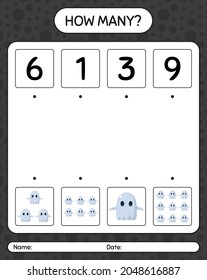 How many counting game with ghost. worksheet for preschool kids, kids activity sheet