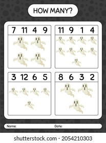 How many counting game with ghost. worksheet for preschool kids, kids activity sheet