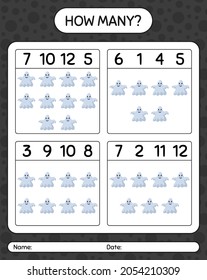 How many counting game with ghost. worksheet for preschool kids, kids activity sheet