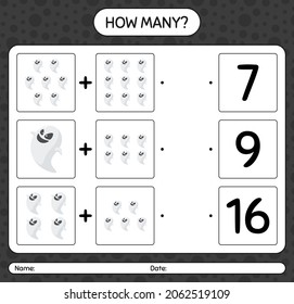How many counting game with ghost. worksheet for preschool kids, kids activity sheet