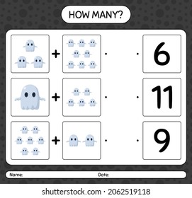 How many counting game with ghost. worksheet for preschool kids, kids activity sheet
