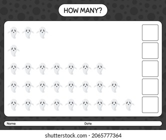 How many counting game with ghost. worksheet for preschool kids, kids activity sheet