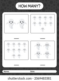 How many counting game with ghost. worksheet for preschool kids, kids activity sheet