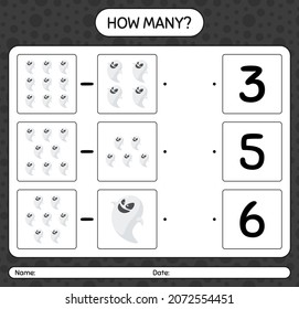 How many counting game with ghost. worksheet for preschool kids, kids activity sheet