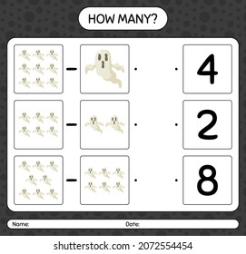 How many counting game with ghost. worksheet for preschool kids, kids activity sheet