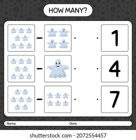 How many counting game with ghost. worksheet for preschool kids, kids activity sheet