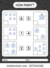 How many counting game with ghost. worksheet for preschool kids, kids activity sheet
