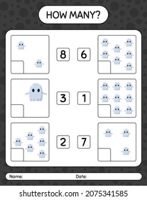 How many counting game with ghost. worksheet for preschool kids, kids activity sheet