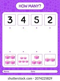 How many counting game with gift box. worksheet for preschool kids, kids activity sheet