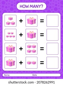 Cuántos juegos de conteo con caja de regalo. hoja de trabajo para niños de preescolar, hoja de actividades para niños