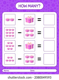 How many counting game with gift box. worksheet for preschool kids, kids activity sheet