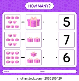 How many counting game with gift box. worksheet for preschool kids, kids activity sheet