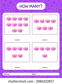 How many counting game with gift box. worksheet for preschool kids, kids activity sheet