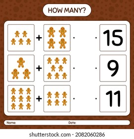How many counting game with gingerbread cookie. worksheet for preschool kids, kids activity sheet