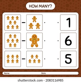 How many counting game with gingerbread cookie. worksheet for preschool kids, kids activity sheet
