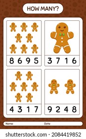 How many counting game with gingerbread cookie. worksheet for preschool kids, kids activity sheet