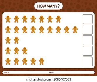 How many counting game with gingerbread cookie. worksheet for preschool kids, kids activity sheet