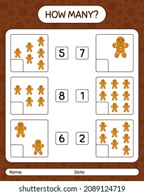 How many counting game with gingerbread cookie. worksheet for preschool kids, kids activity sheet